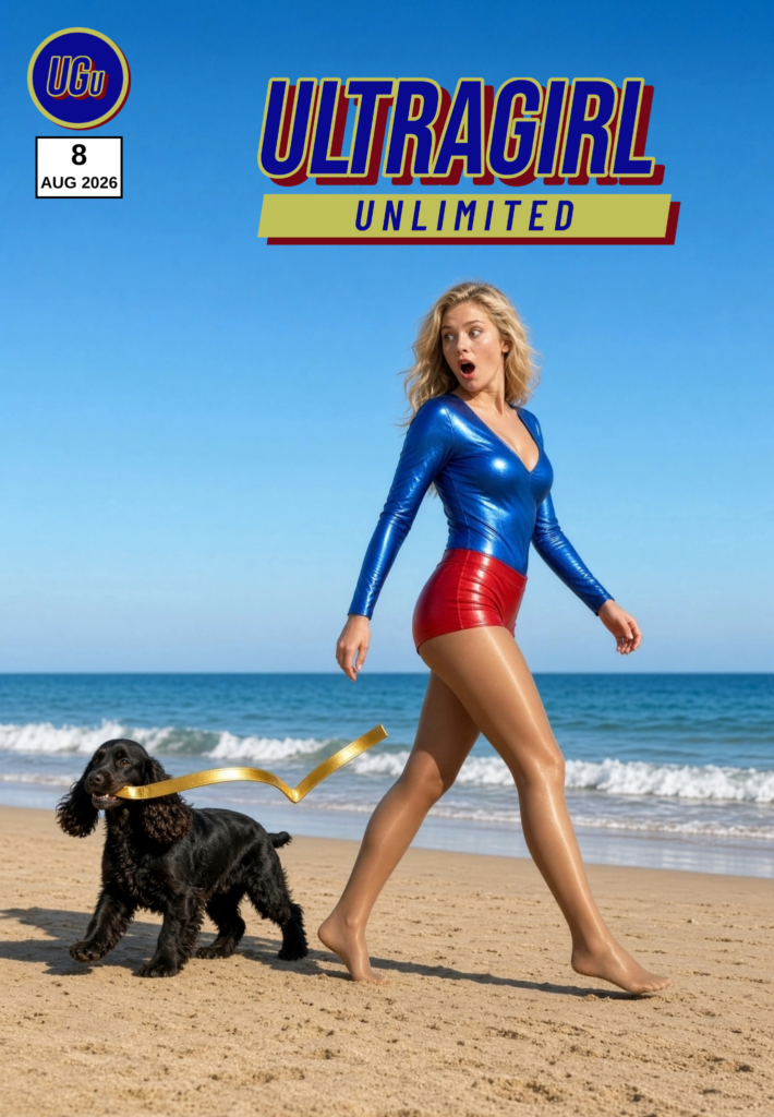 UltraGirl Unlimited issue 8 cover, beach walk with a dog, August 2026